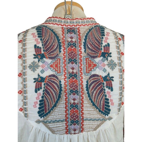 Johnny Was Workshop Top Womans Extra Small White Colorful Embroidered Boho - Picture 4 of 7